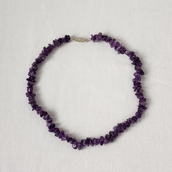 VTG Amethyst Large Tumbled Chip Necklace Dark Purple Chakra Energy Healing Gemst - Picture 5 of 9